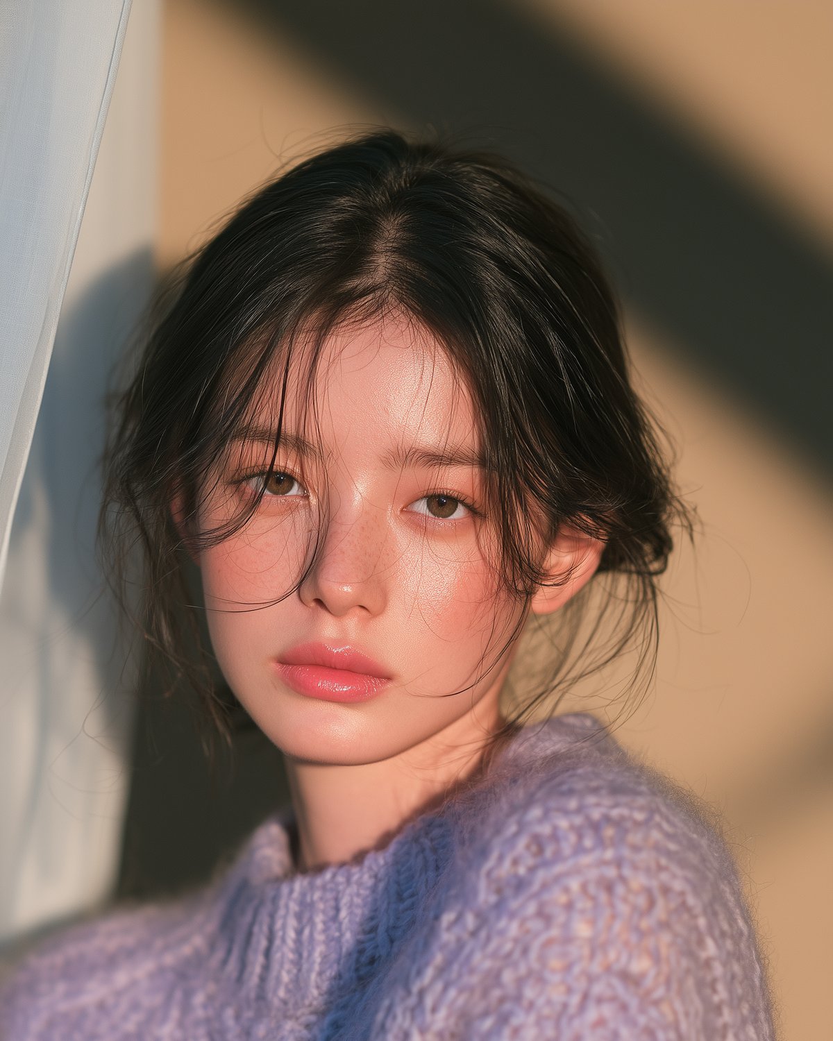 창가에서 생각에 잠긴 표정의 여성