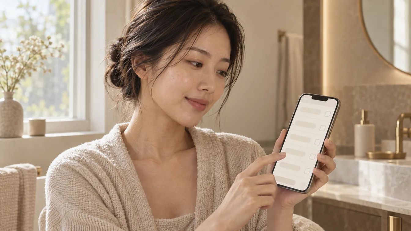 휴대전화로 피부과 진료 예약 화면을 여는 손