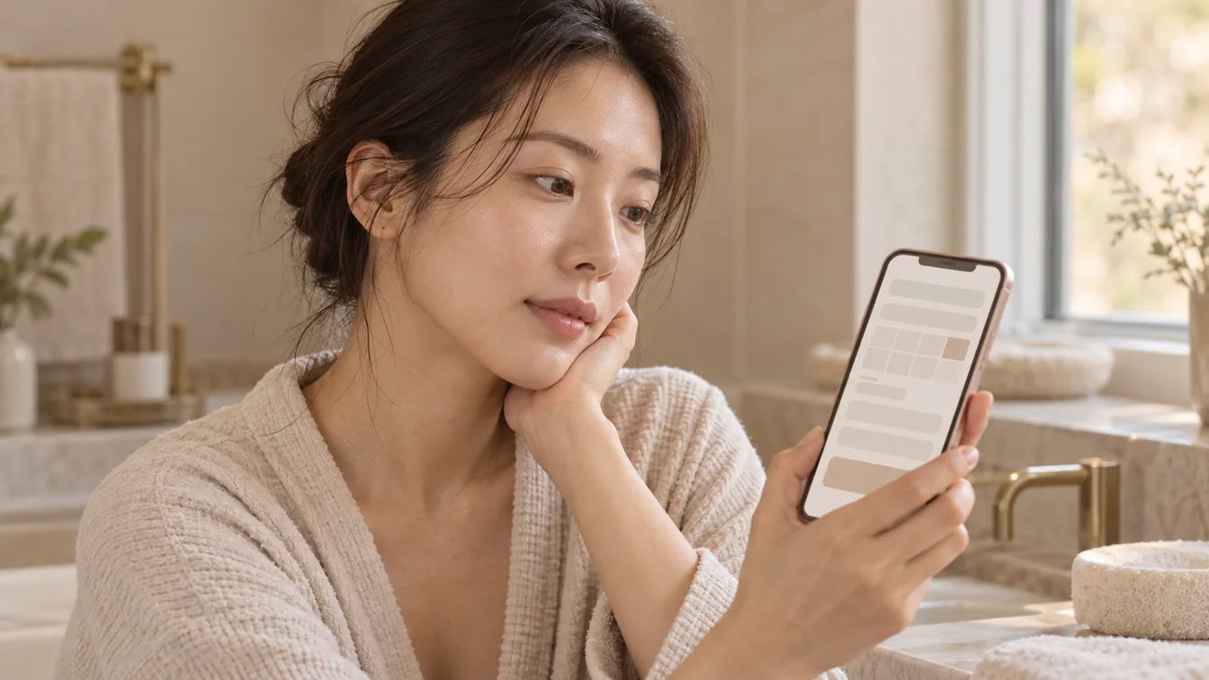 휴대전화로 피부과 진료 예약 화면을 여는 손