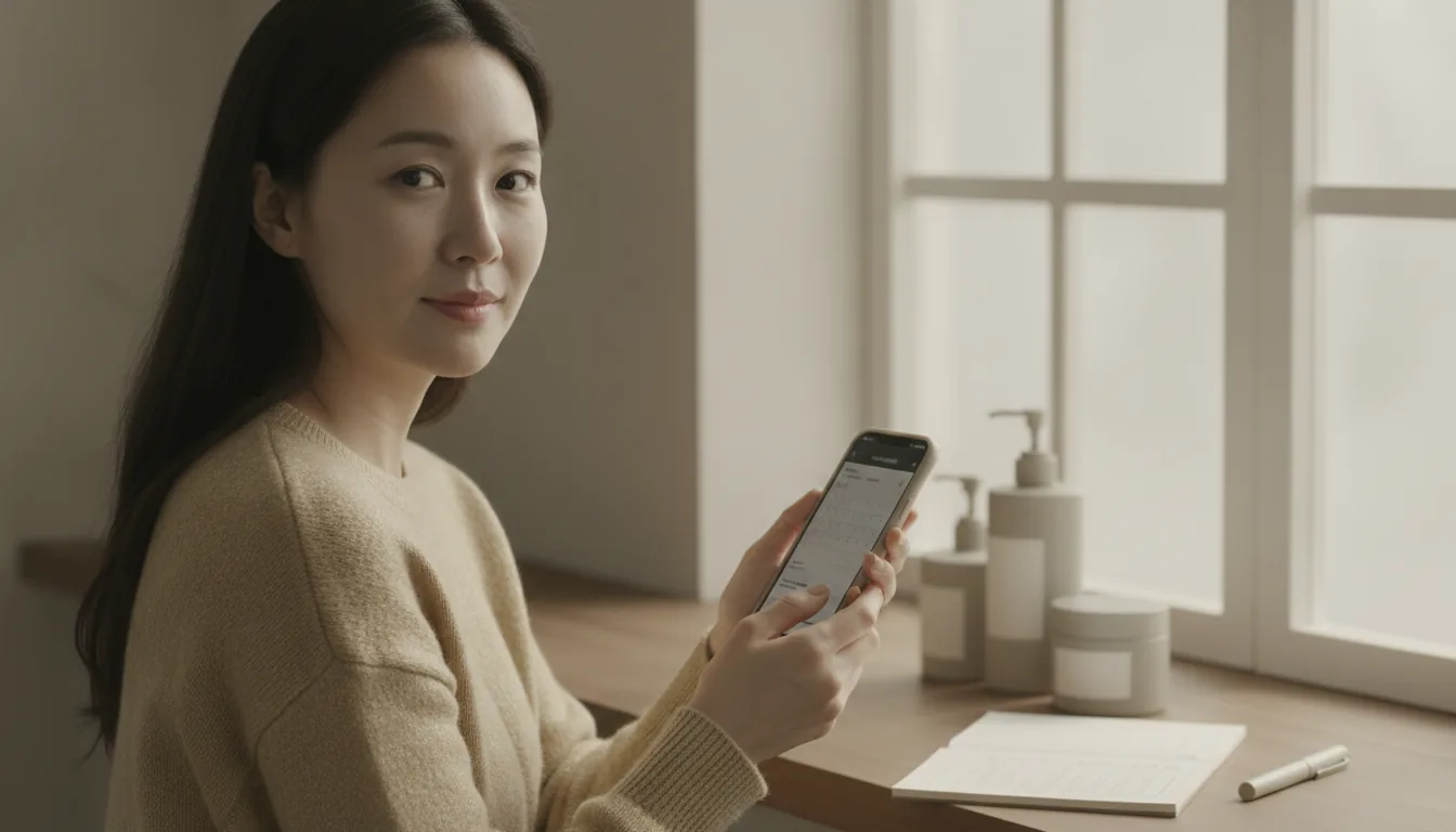 휴대전화로 피부과 진료 예약 화면을 여는 손