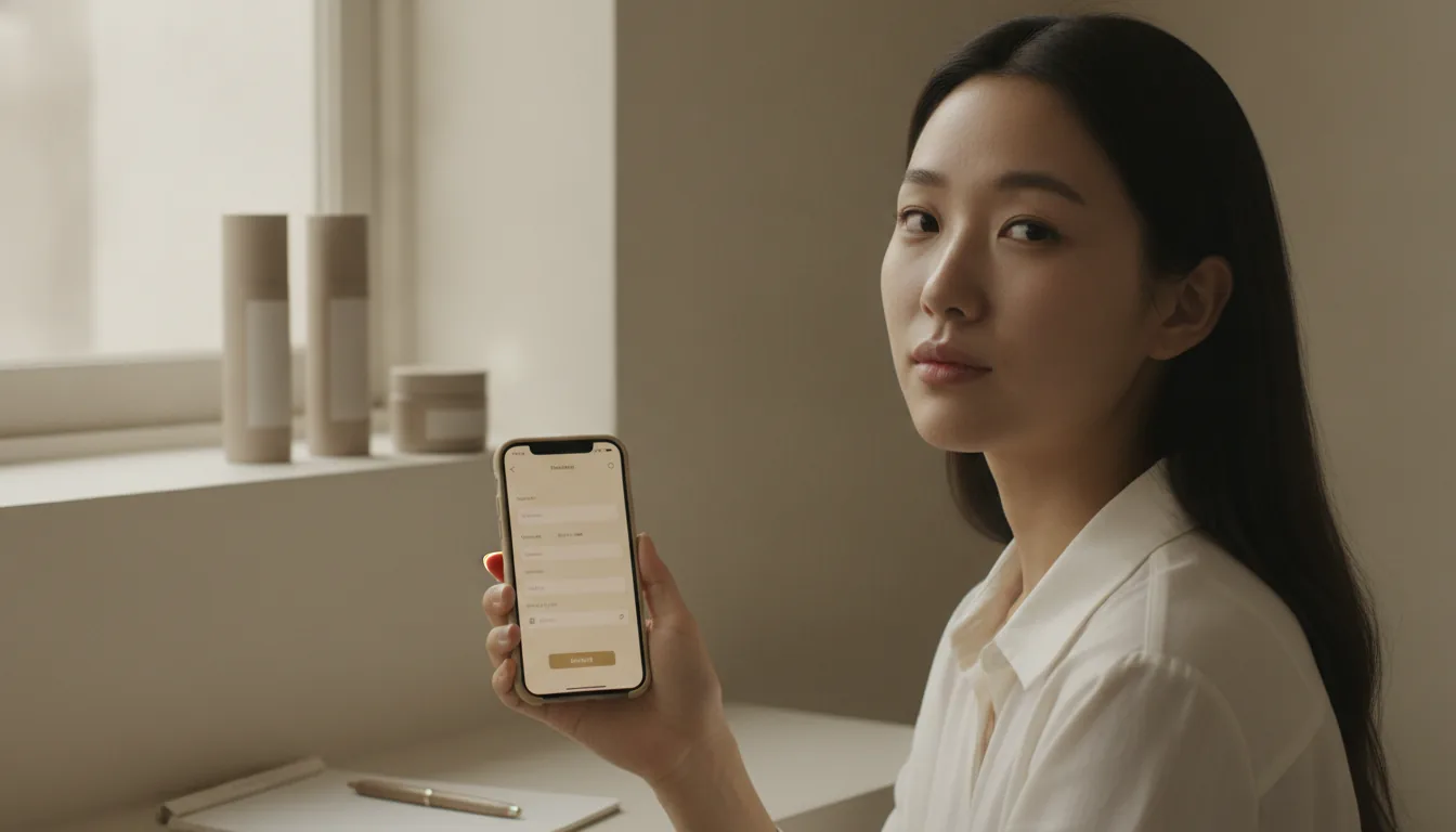 휴대전화로 피부과 진료 예약 화면을 여는 손