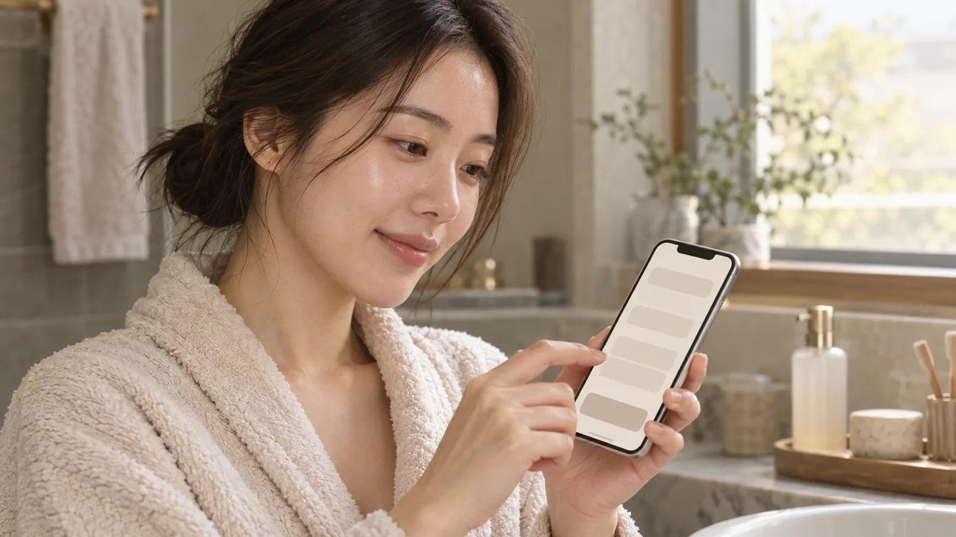 휴대전화로 피부과 진료 예약 화면을 여는 손